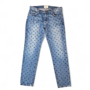 Current/Elliott The Fling Indigo Polka Dot Relaxed Slim Boyfriend Jeans Size 24